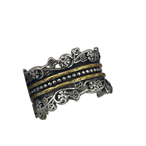 Ornate Floral Ring Sterling Silver and Brass Womens Size 8 - Picture 3 of 7